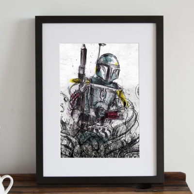Boba Fett Print A4 size (8.27 × 11.69 inches), starwars print, robot art, darthvader, scifi, mandalorian print, jango fett, jedi, han solo